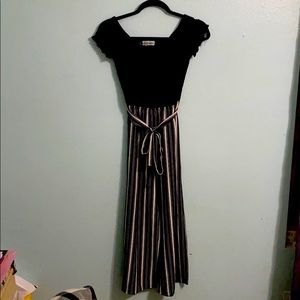 Off the shoulder striped jumpsuit